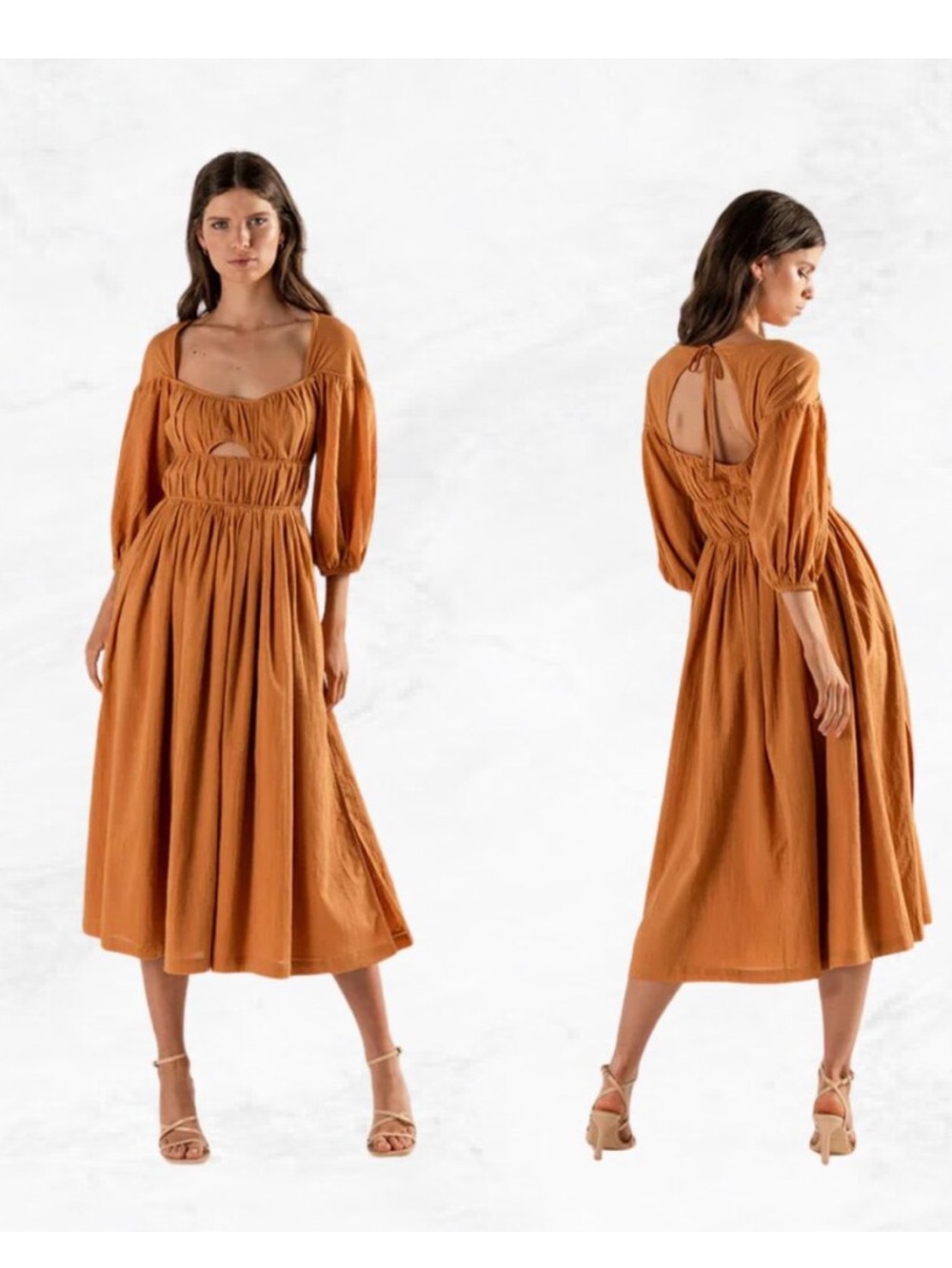 NWT Mon Renn Luelle Midi Dress in Caramel - Size Medium